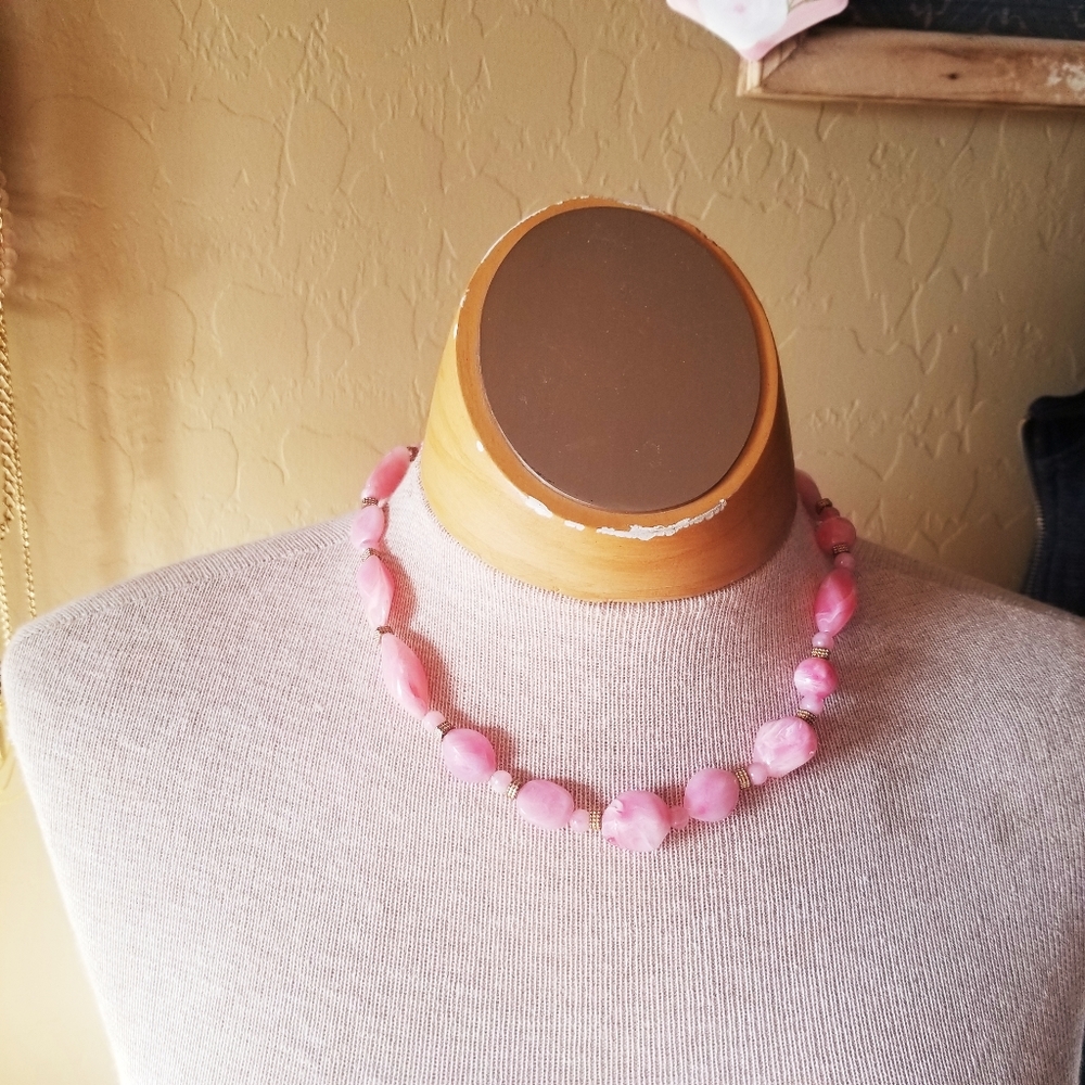 SOLD Vintage baby pink beaded costume necklace - Picture 1 of 6